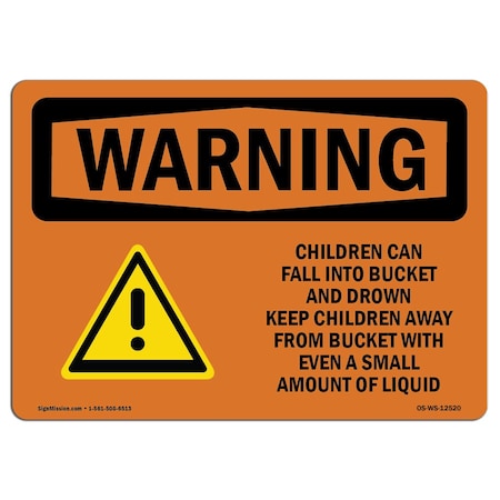 OSHA WARNING Sign, Children Can Fall Into W/ Symbol, 5in X 3.5in Decal, 10PK